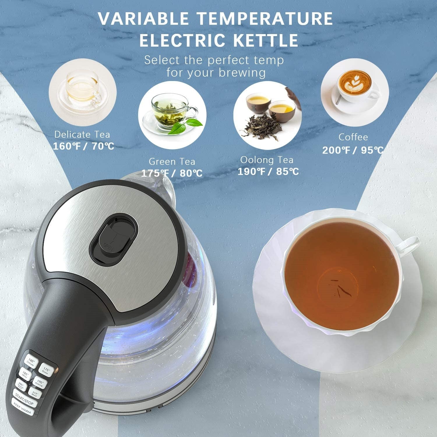 Electric Kettle Temperature Control with 6 Presets